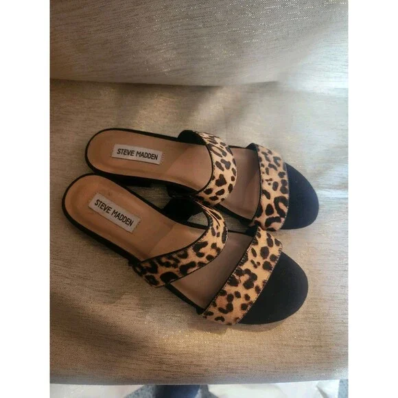 Steve Madden Lacole Leather Calf Hair Strappy Slide Sandals Size 8M - Picture 4 of 7